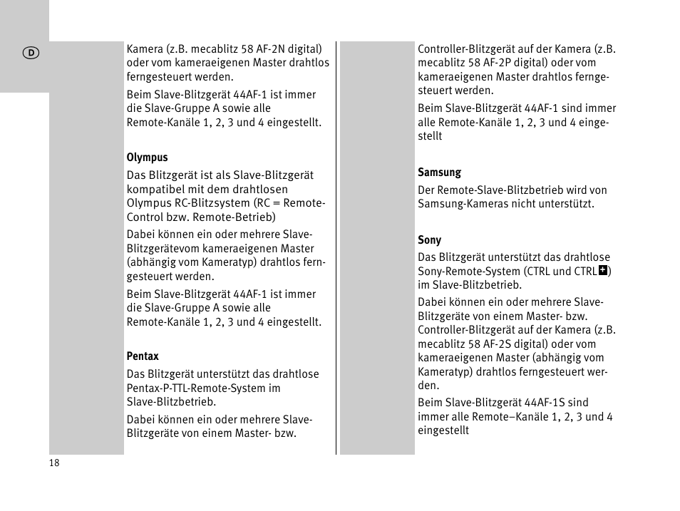 Metz MECABLITZ 44 AF-1 digital User Manual | Page 18 / 166