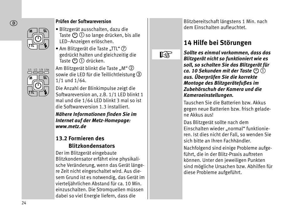 14 hilfe bei störungen | Metz MECABLITZ 44 AF-1 digital User Manual | Page 24 / 166