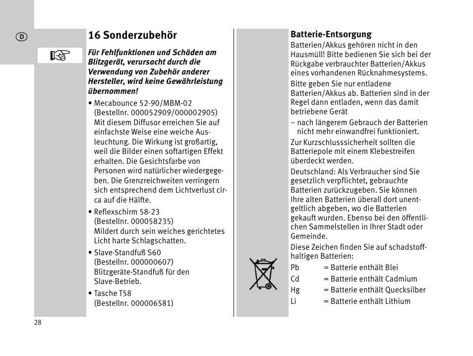 16 sonderzubehör | Metz MECABLITZ 44 AF-1 digital User Manual | Page 28 / 166