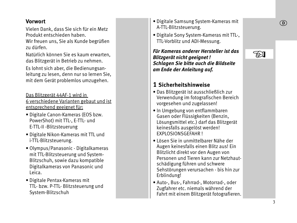 Metz MECABLITZ 44 AF-1 digital User Manual | Page 3 / 166