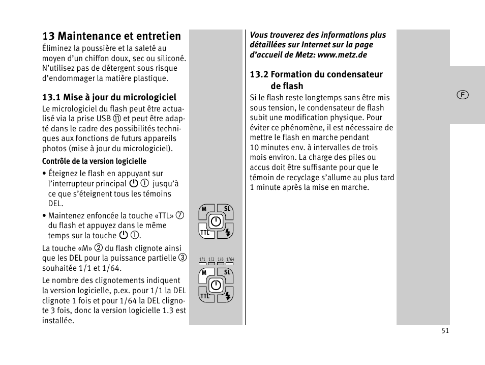 13 maintenance et entretien | Metz MECABLITZ 44 AF-1 digital User Manual | Page 51 / 166