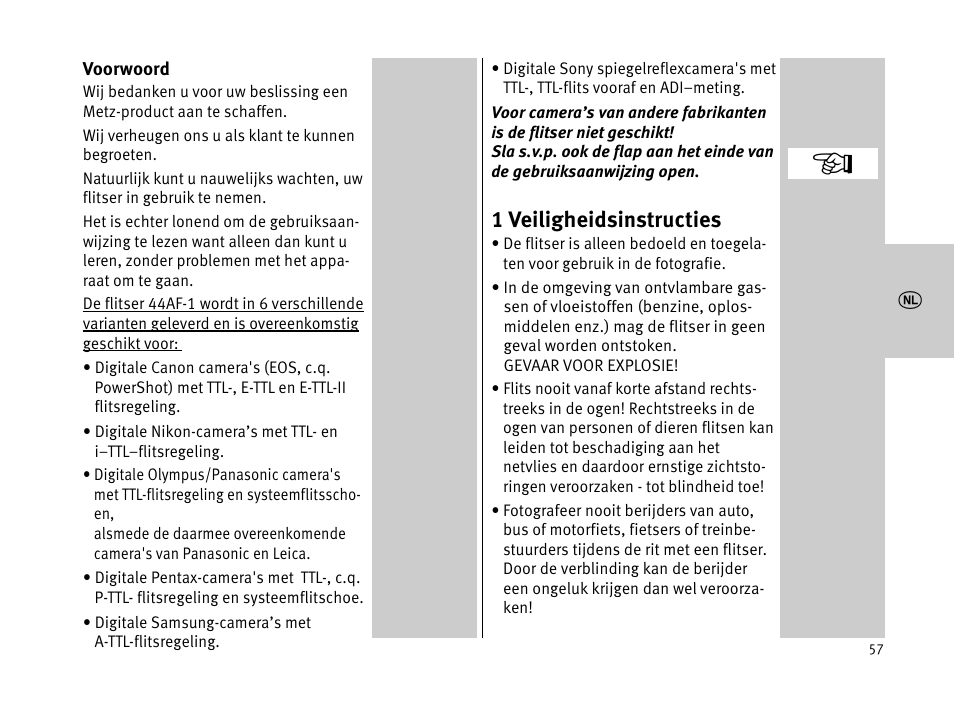 1 veiligheidsinstructies | Metz MECABLITZ 44 AF-1 digital User Manual | Page 57 / 166