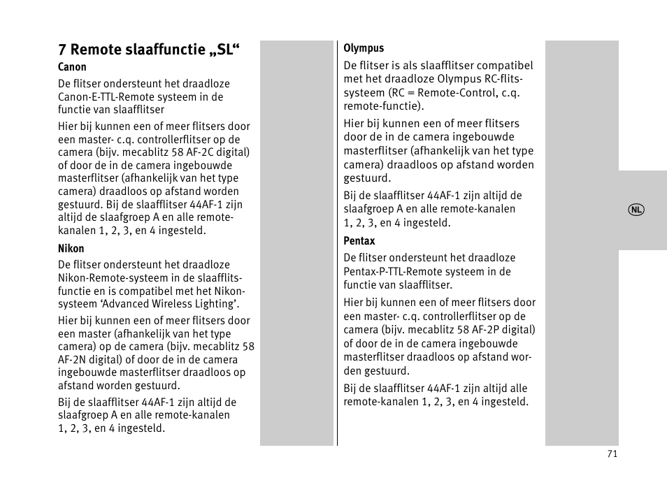 7 remote slaaffunctie „sl | Metz MECABLITZ 44 AF-1 digital User Manual | Page 71 / 166