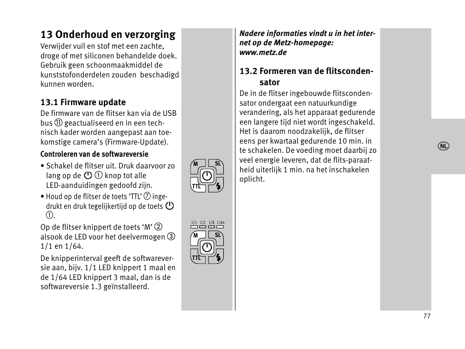 13 onderhoud en verzorging | Metz MECABLITZ 44 AF-1 digital User Manual | Page 77 / 166