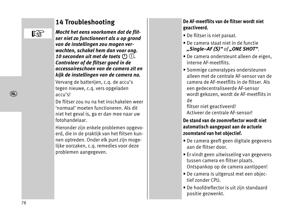 14 troubleshooting | Metz MECABLITZ 44 AF-1 digital User Manual | Page 78 / 166