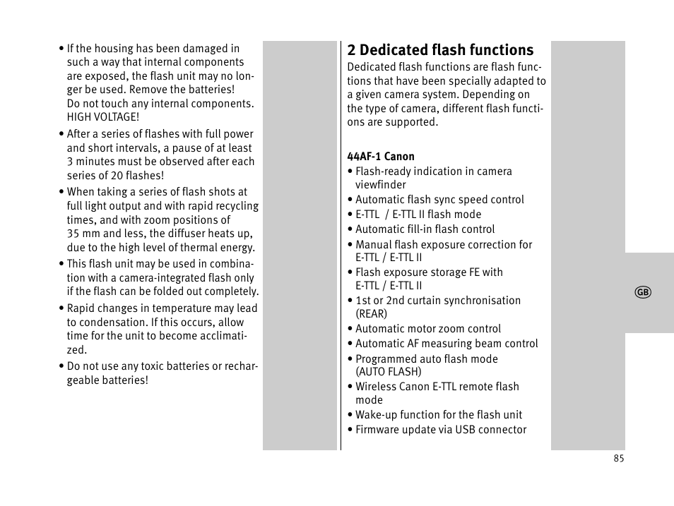 2 dedicated flash functions | Metz MECABLITZ 44 AF-1 digital User Manual | Page 85 / 166