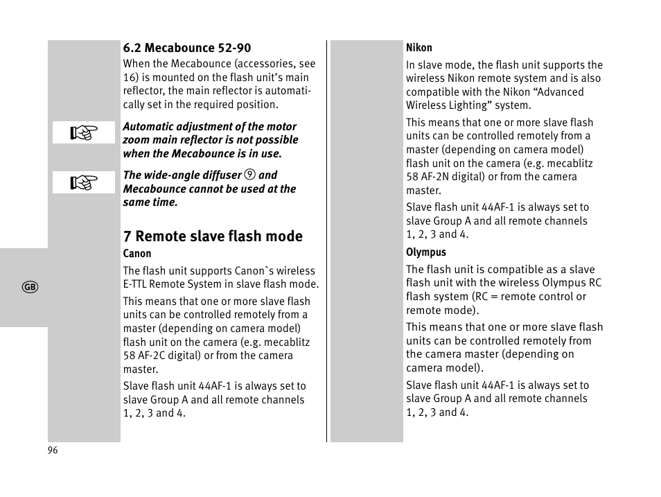 Metz MECABLITZ 44 AF-1 digital User Manual | Page 96 / 166