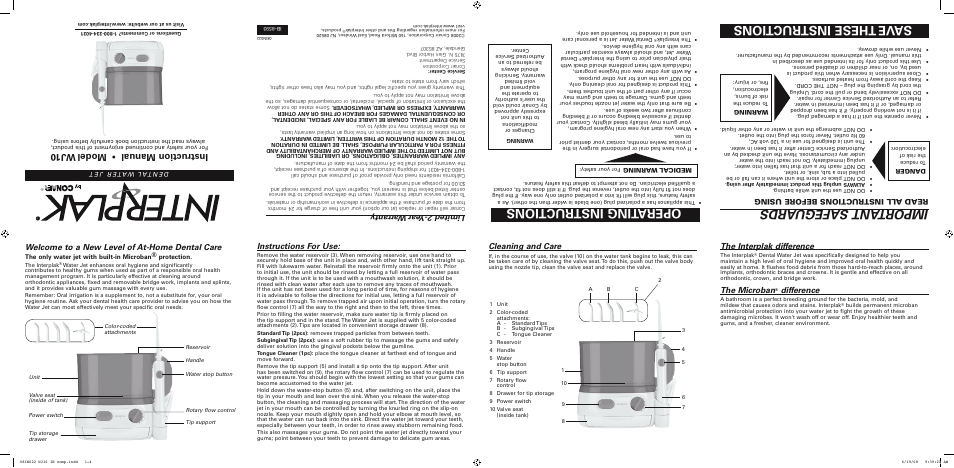 Conair INTERPLAK WJ10 User Manual | 2 pages