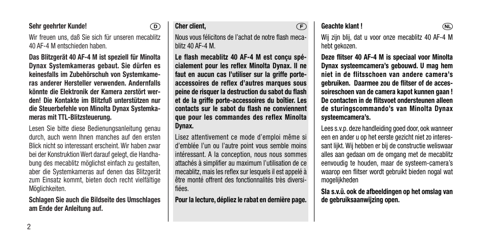 Ķĸ ń | Metz MECABLITZ 40 AF-4 Minolta User Manual | Page 2 / 78