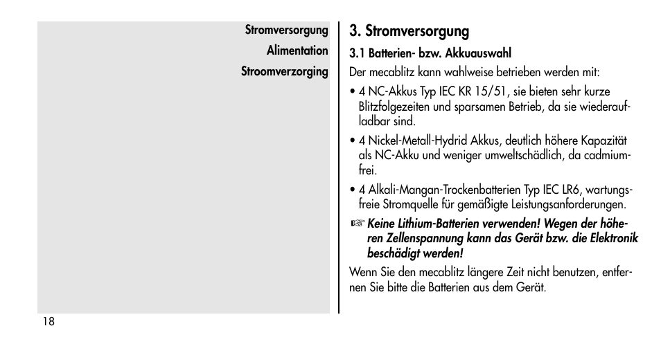 Stromversorgung | Metz MECABLITZ 36 C-2 User Manual | Page 18 / 132