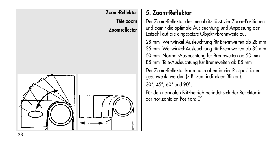 Zoom-reflektor | Metz MECABLITZ 36 C-2 User Manual | Page 28 / 132