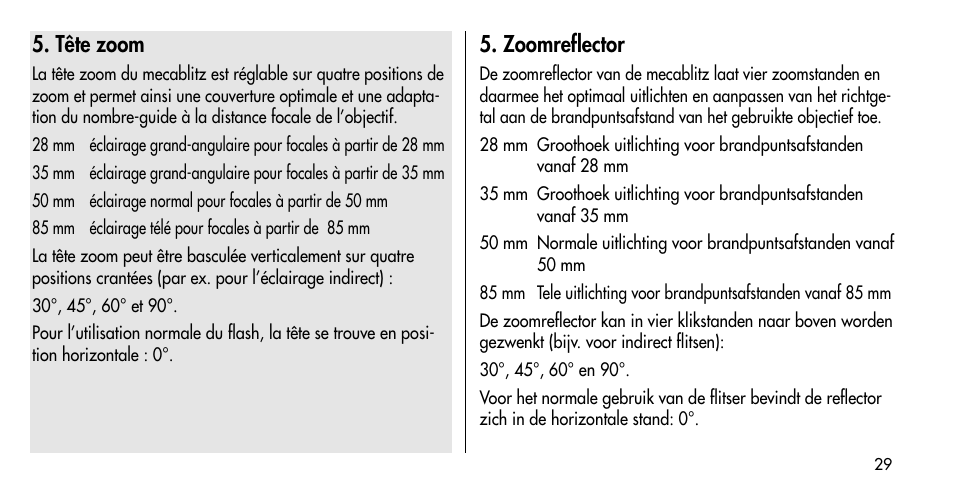 Tête zoom, Zoomreflector | Metz MECABLITZ 36 C-2 User Manual | Page 29 / 132