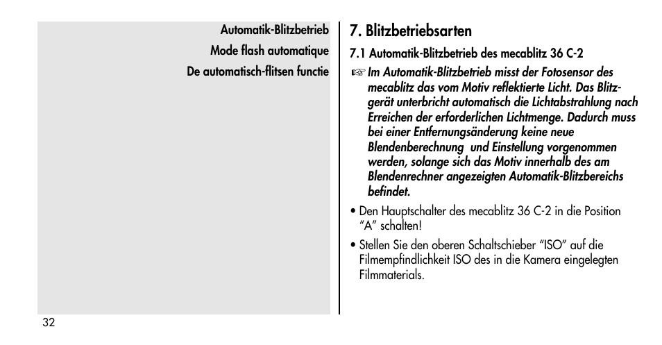 Blitzbetriebsarten | Metz MECABLITZ 36 C-2 User Manual | Page 32 / 132