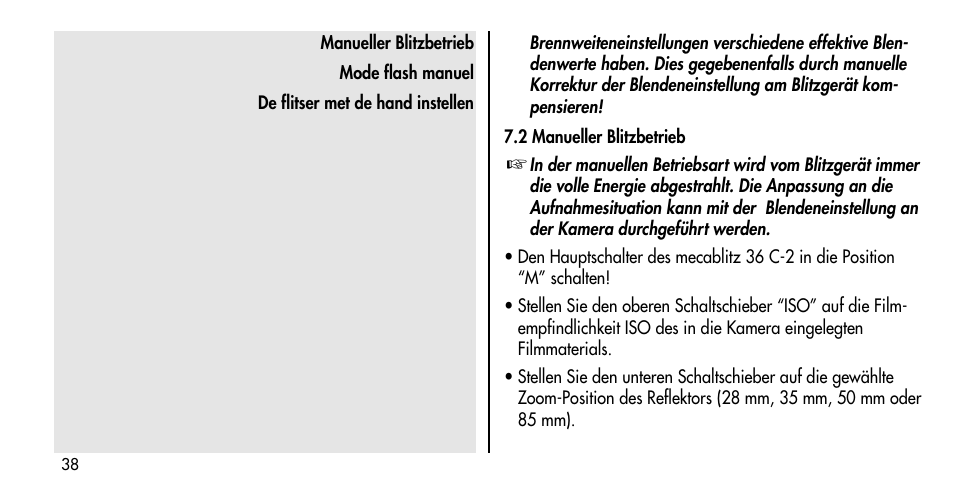 Metz MECABLITZ 36 C-2 User Manual | Page 38 / 132