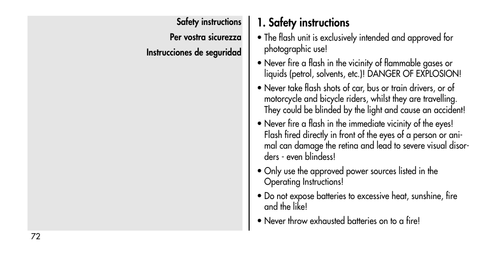 Safety instructions | Metz MECABLITZ 36 C-2 User Manual | Page 72 / 132