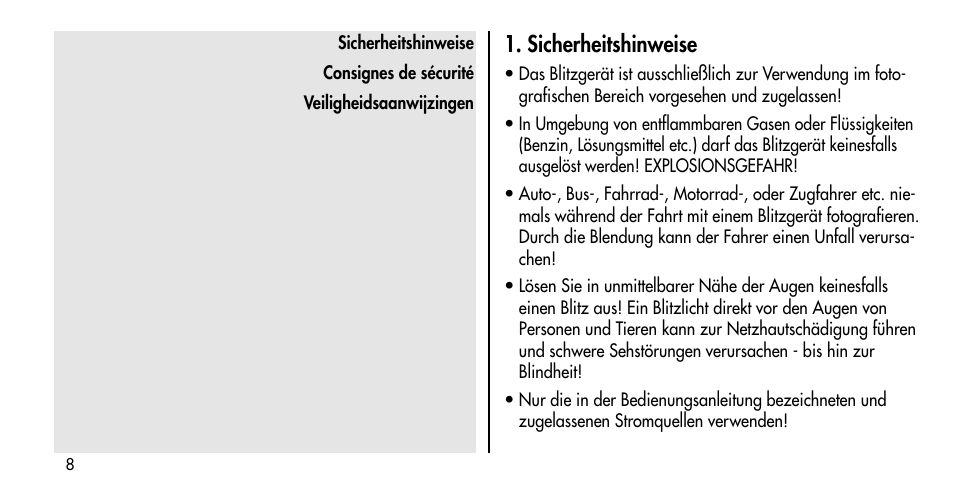 Sicherheitshinweise | Metz MECABLITZ 36 C-2 User Manual | Page 8 / 132