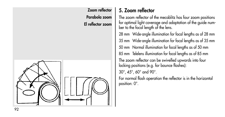 Zoom reflector | Metz MECABLITZ 36 C-2 User Manual | Page 92 / 132