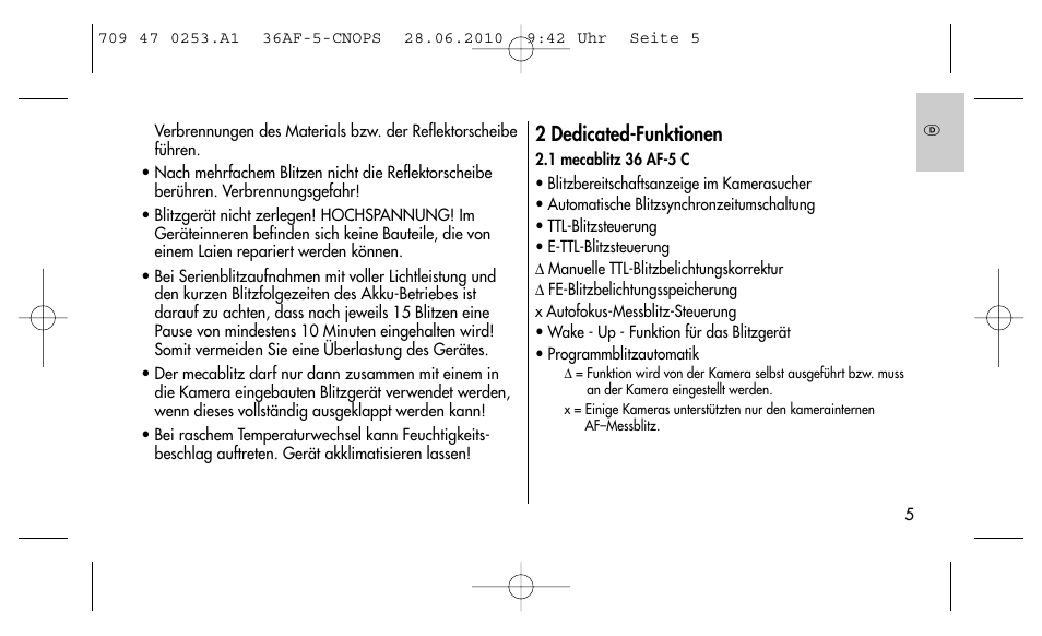 2 dedicated-funktionen | Metz MECABLITZ 36 AF-5 digital User Manual | Page 5 / 156