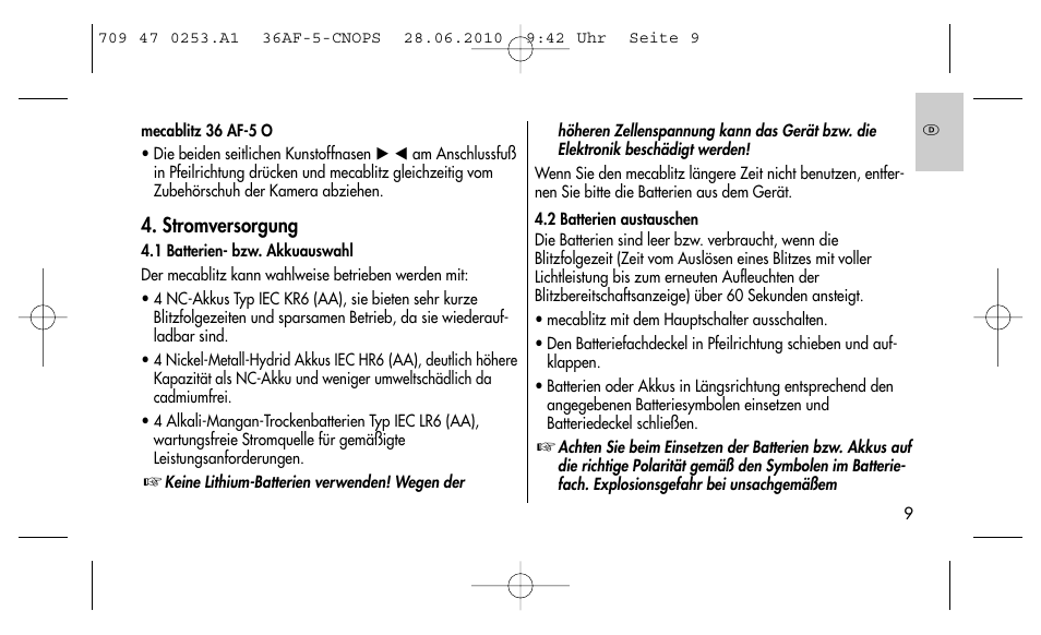 Stromversorgung | Metz MECABLITZ 36 AF-5 digital User Manual | Page 9 / 156