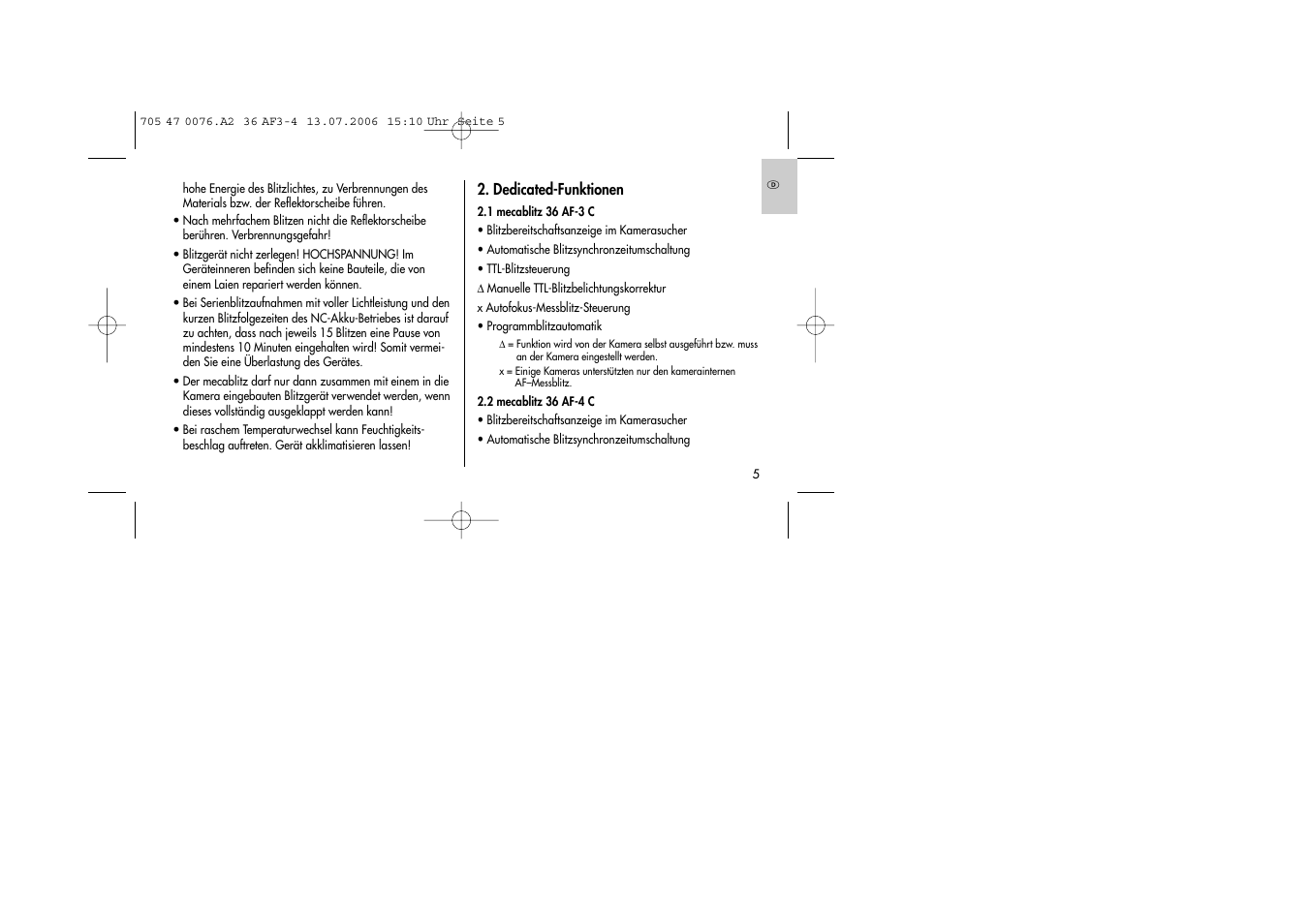 Metz MECABLITZ 36 AF-3 User Manual | Page 5 / 144