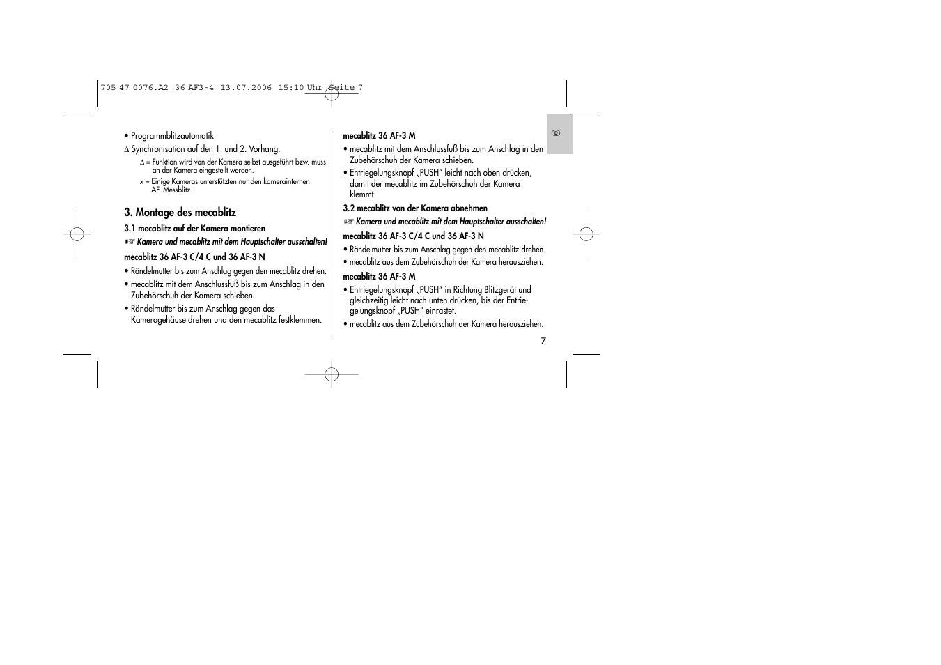 Metz MECABLITZ 36 AF-3 User Manual | Page 7 / 144