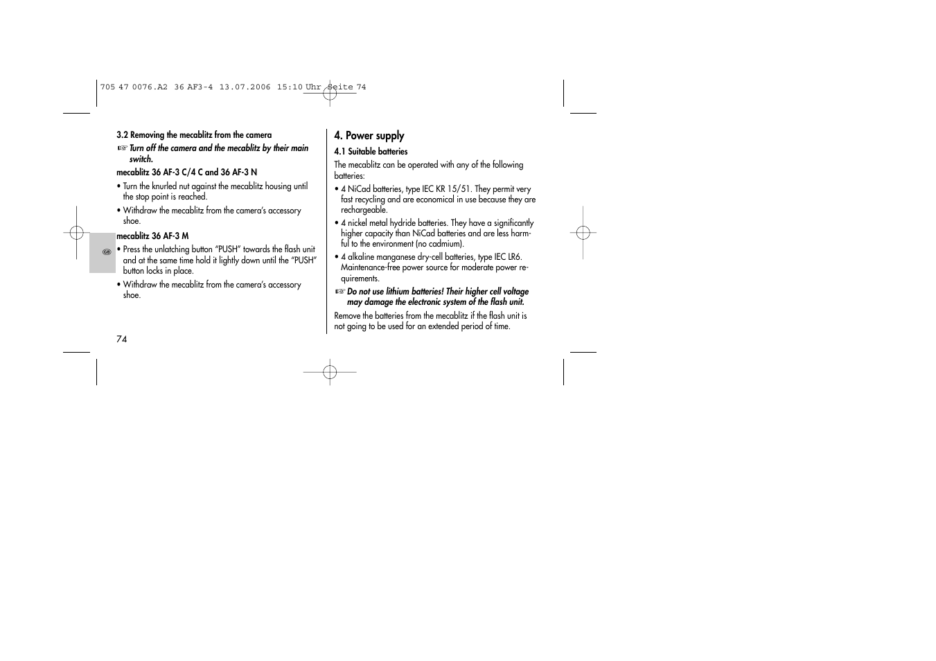 Metz MECABLITZ 36 AF-3 User Manual | Page 74 / 144