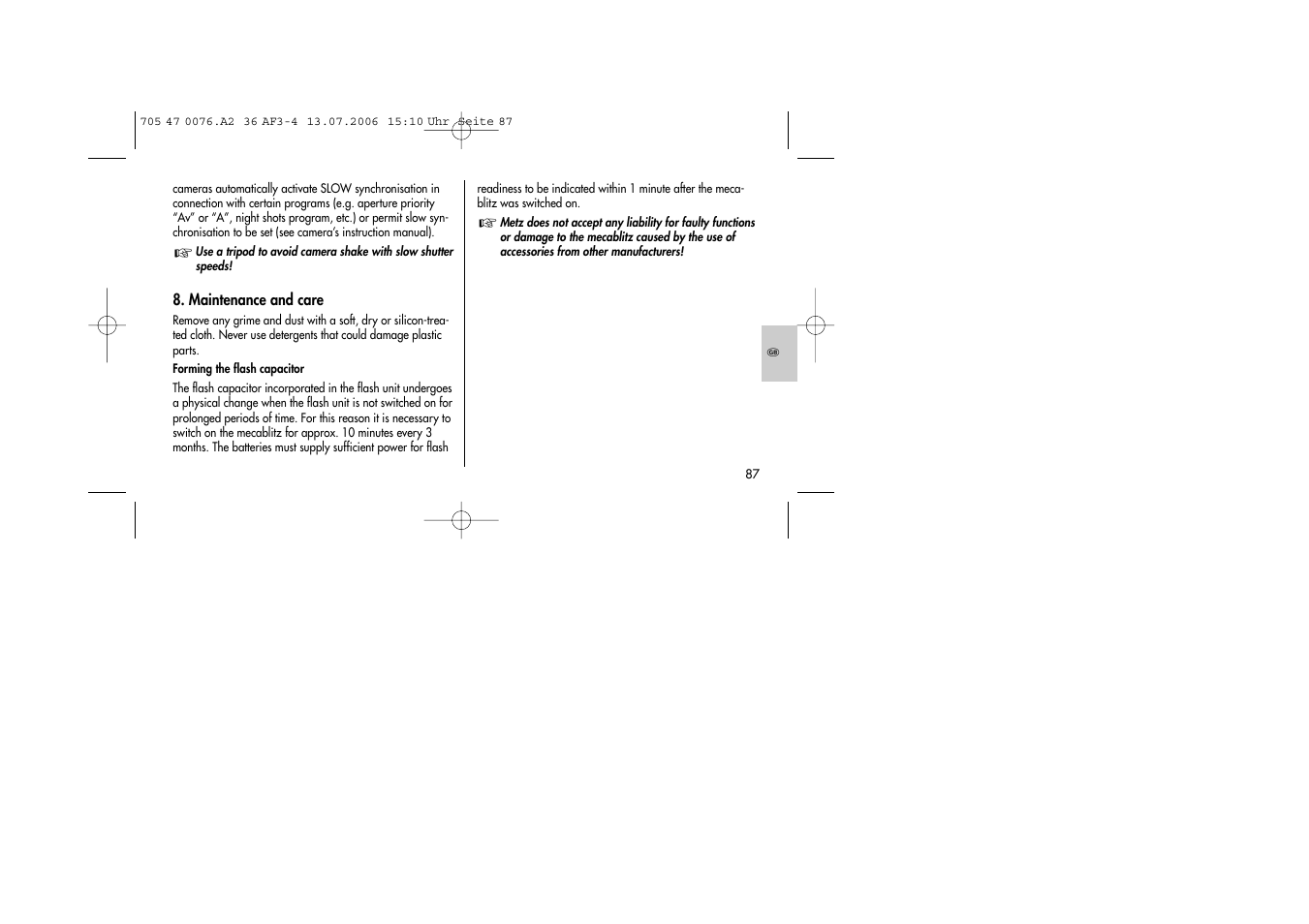 Metz MECABLITZ 36 AF-3 User Manual | Page 87 / 144