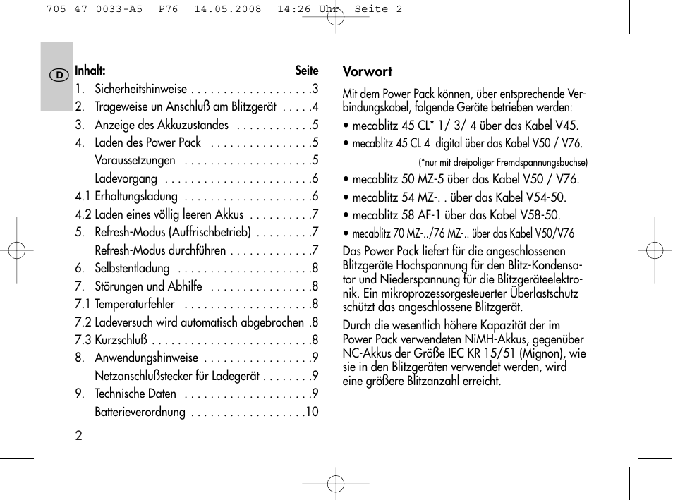 Metz Power Pack P76 User Manual | Page 2 / 70