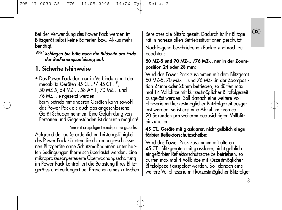 Metz Power Pack P76 User Manual | Page 3 / 70
