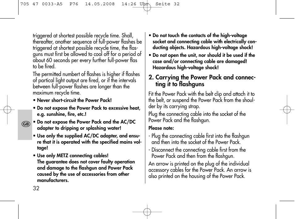 Metz Power Pack P76 User Manual | Page 32 / 70