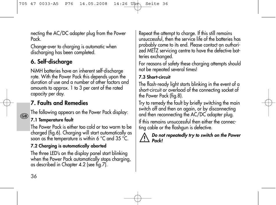 Metz Power Pack P76 User Manual | Page 36 / 70
