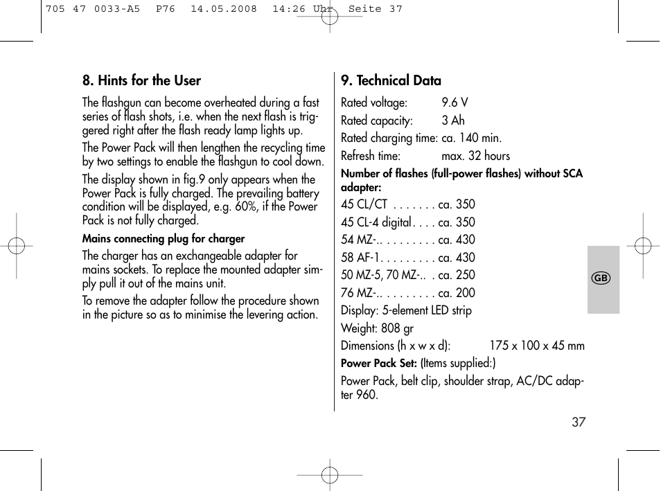 Metz Power Pack P76 User Manual | Page 37 / 70