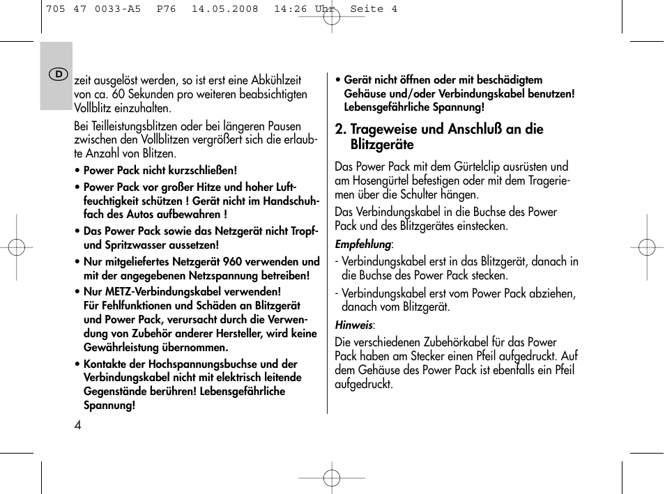 Metz Power Pack P76 User Manual | Page 4 / 70