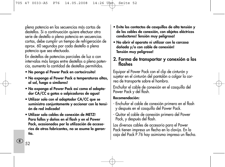 Metz Power Pack P76 User Manual | Page 52 / 70