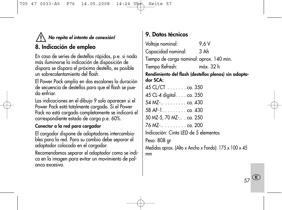 Metz Power Pack P76 User Manual | Page 57 / 70