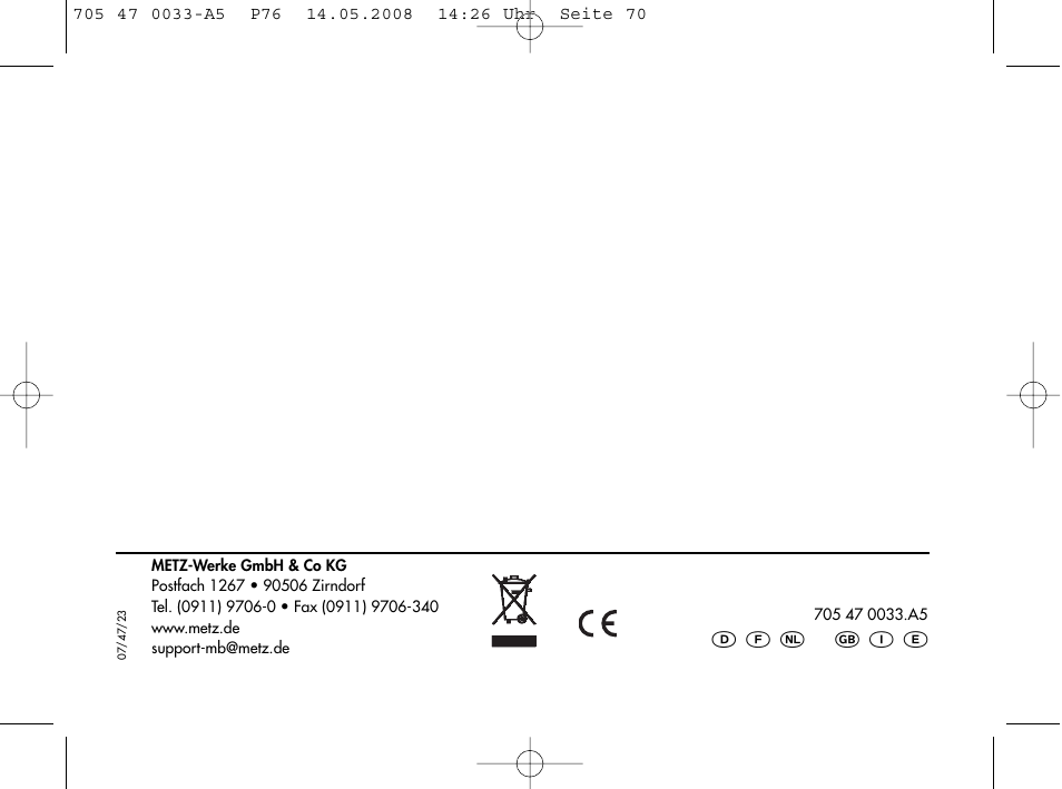Metz Power Pack P76 User Manual | Page 70 / 70