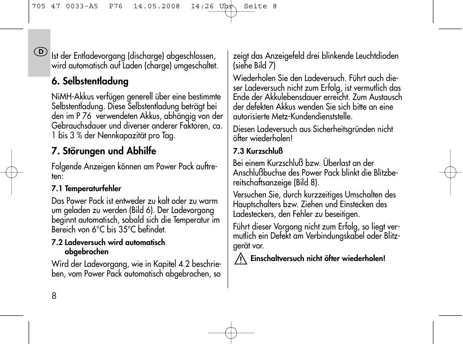 Metz Power Pack P76 User Manual | Page 8 / 70