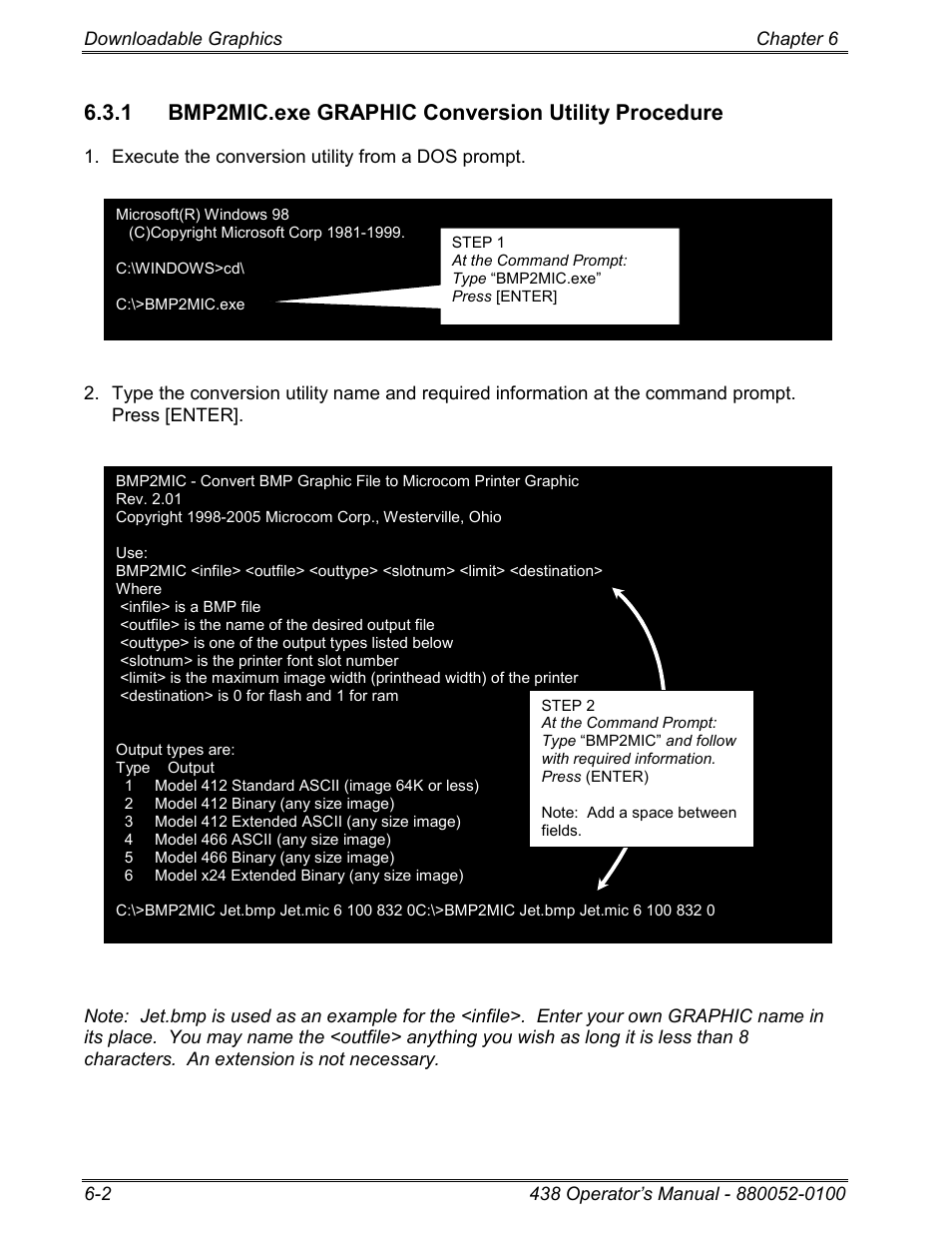 1 bmp2mic.exe graphic conversion utility procedure | Microcom 438 User Manual | Page 103 / 214