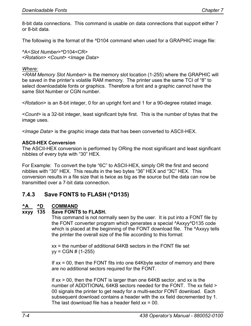 3 save fonts to flash (^d135) | Microcom 438 User Manual | Page 113 / 214