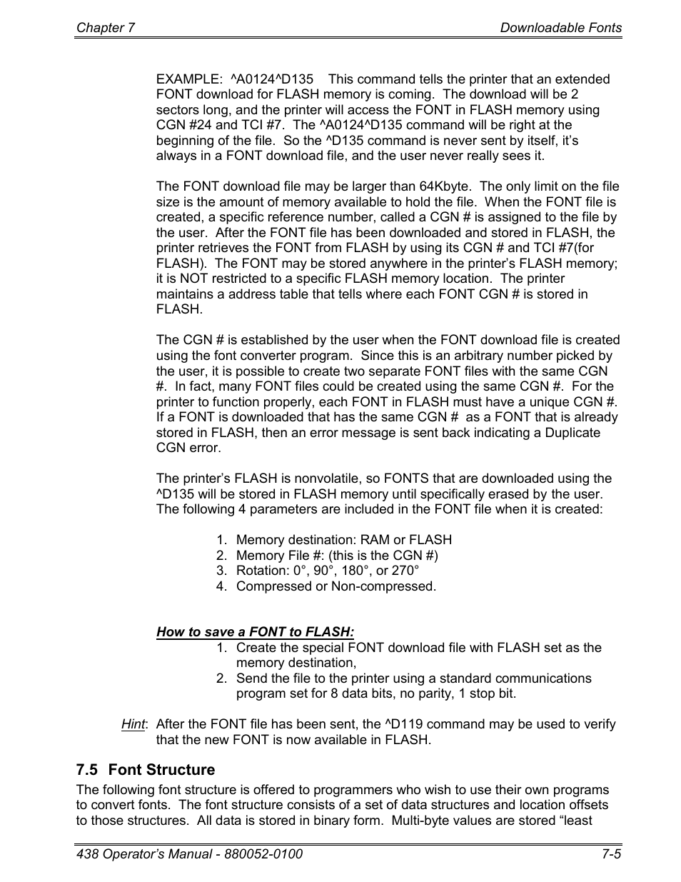 5 font structure | Microcom 438 User Manual | Page 114 / 214