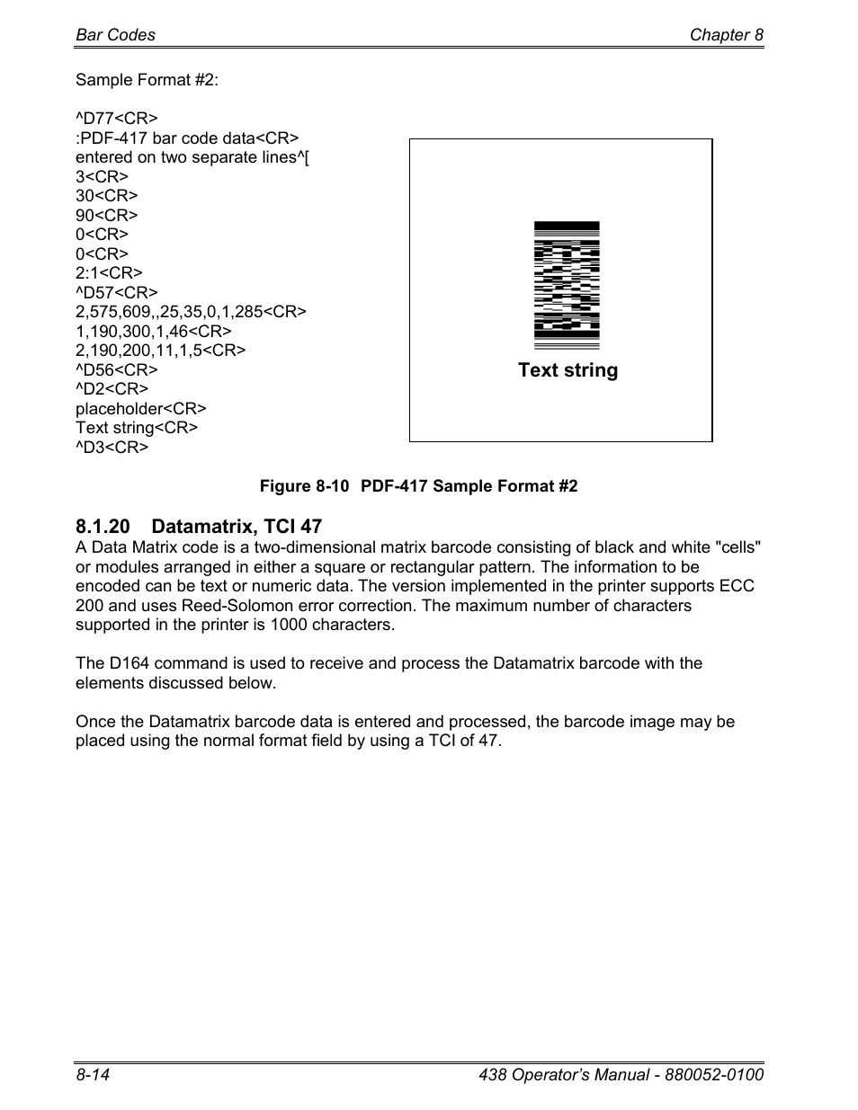 20 datamatrix, tci 47 | Microcom 438 User Manual | Page 131 / 214