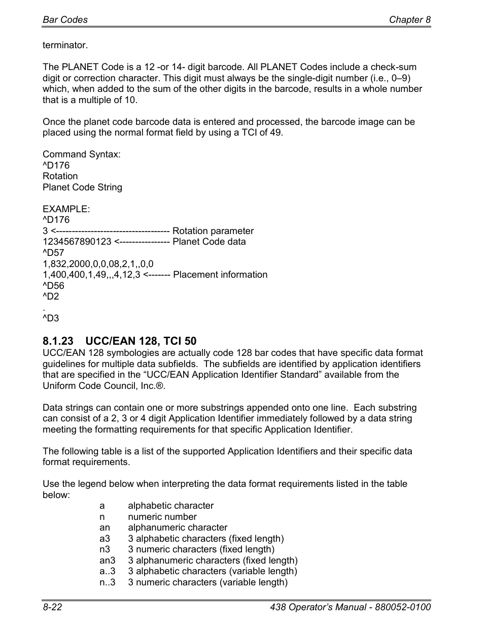 23 ucc/ean 128, tci 50 | Microcom 438 User Manual | Page 139 / 214