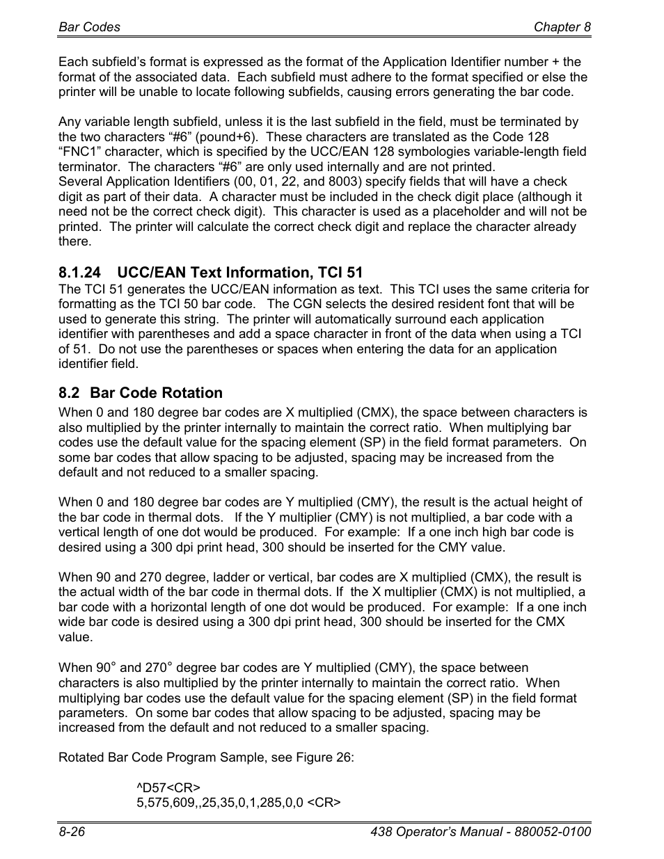 24 ucc/ean text information, tci 51, 2 bar code rotation | Microcom 438 User Manual | Page 143 / 214