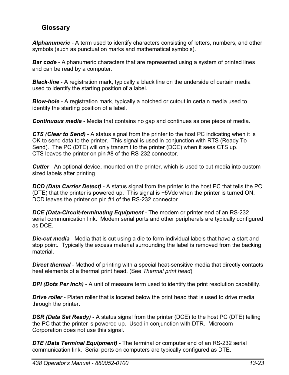 Glossary | Microcom 438 User Manual | Page 206 / 214