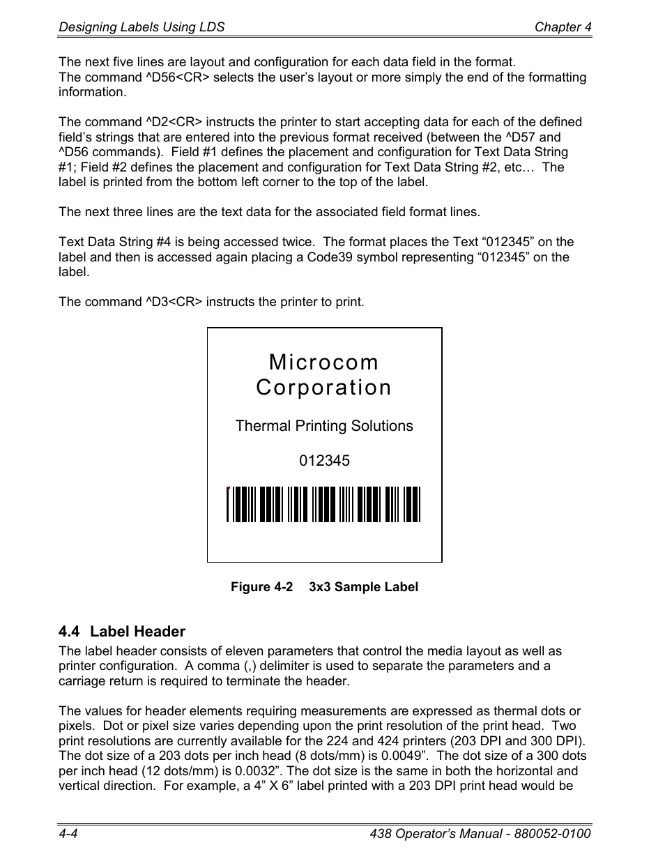 4 label header, Microcom, Corporation | Microcom 438 User Manual | Page 29 / 214