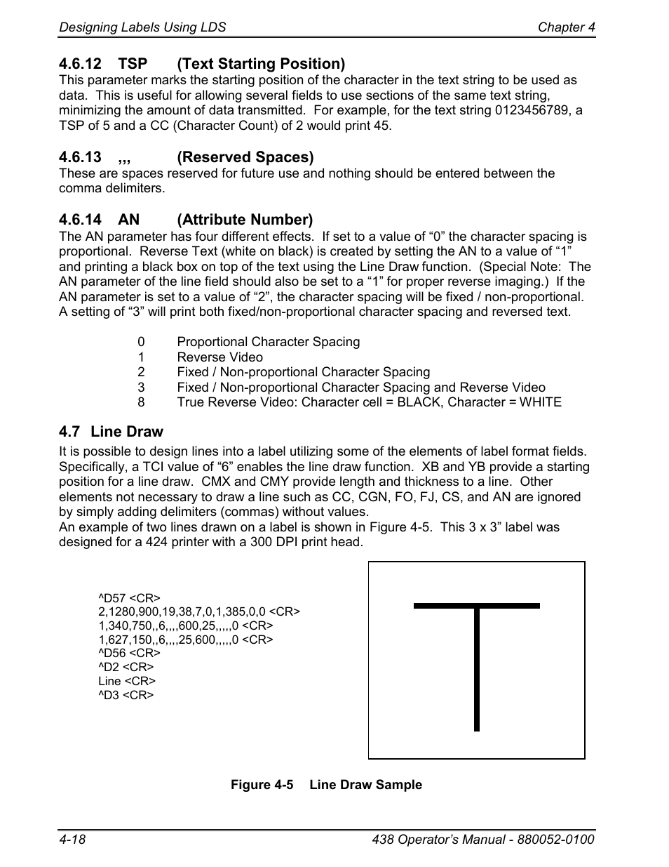 12 tsp (text starting position), 13 ,,, (reserved spaces), 14 an (attribute number) | 7 line draw | Microcom 438 User Manual | Page 43 / 214