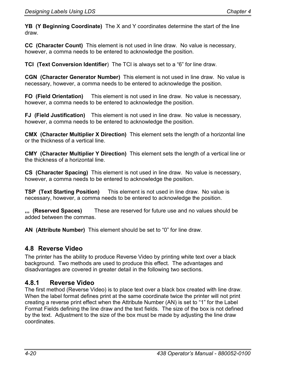 8 reverse video, 1 reverse video | Microcom 438 User Manual | Page 45 / 214