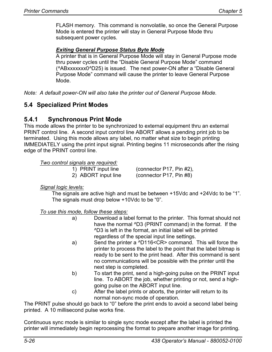 4 specialized print modes, 1 synchronous print mode | Microcom 438 User Manual | Page 73 / 214
