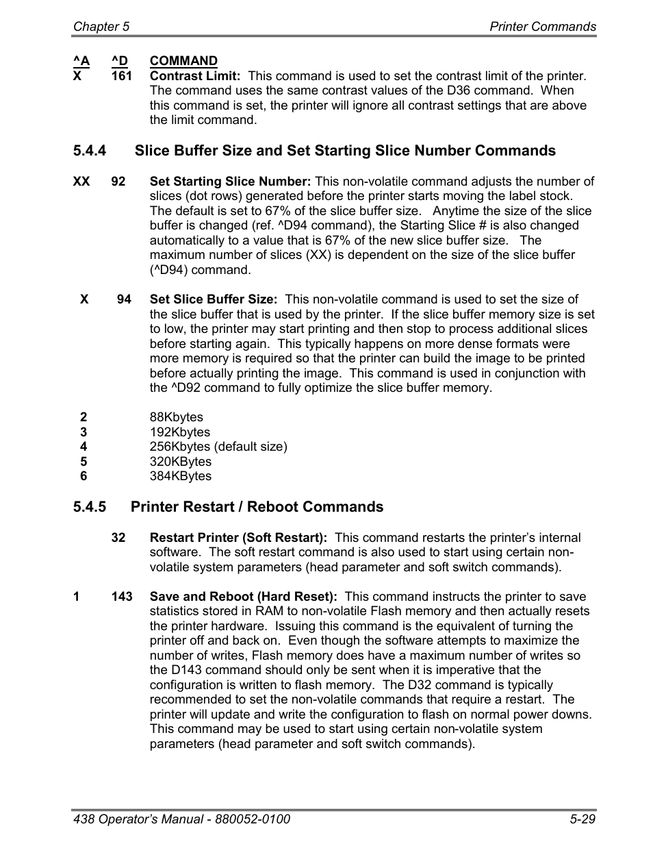 5 printer restart / reboot commands | Microcom 438 User Manual | Page 76 / 214