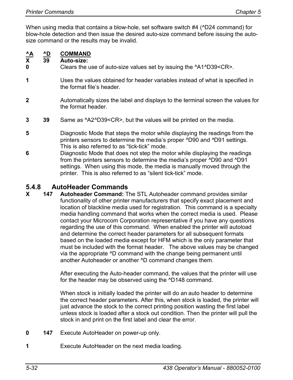 8 autoheader commands | Microcom 438 User Manual | Page 79 / 214